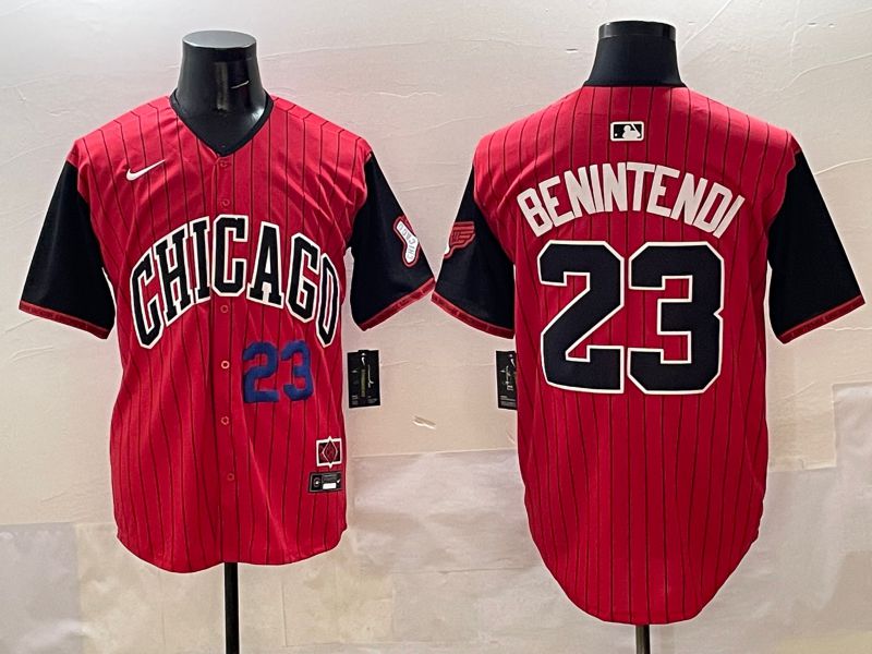 Men Chicago White Sox #23 Benintendi Red Stripe Joint Name 2025 Nike MLB Jersey style 2